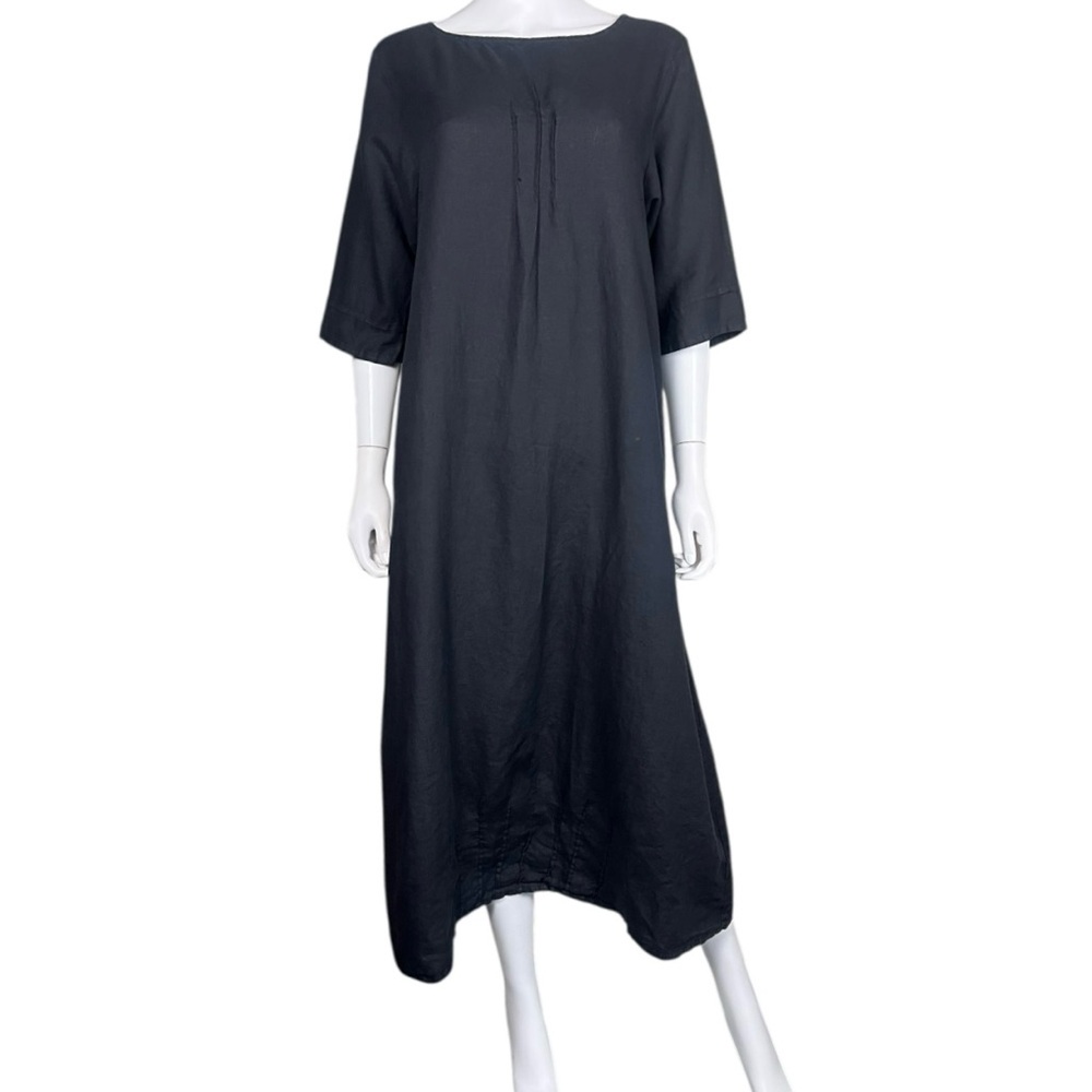 Bryn Walker Lagenlook Black Light Linen Midi Dress - Picture 5 of 12